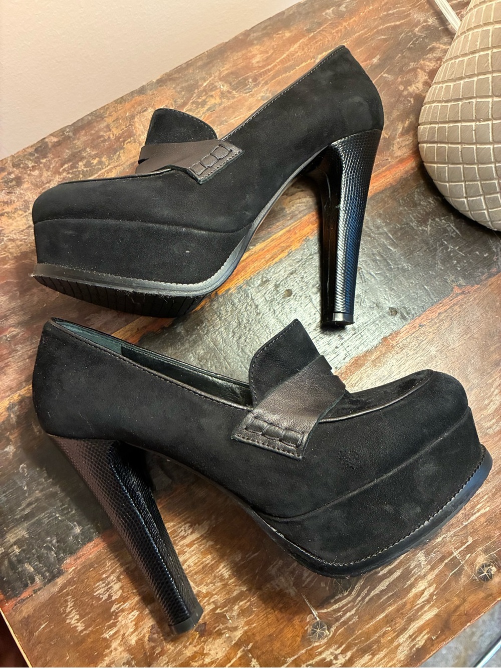 Guido Sgariglia Black Suede Platform Penny Loafer